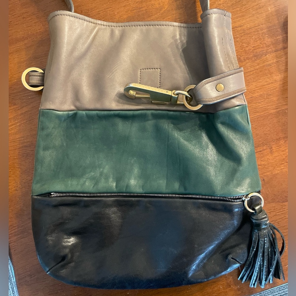 Chloe Colorblock Purse-Stylish Gray, Green, and Black with Metal Closure